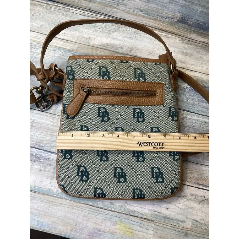 Dooney‎ & Bourke Green Signature Logo Crossbody Letter Carrier Bag Tan Leather
